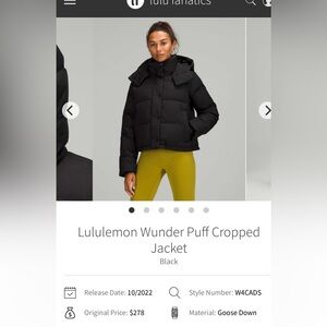 Lululemon size 10 black Puffer jacket